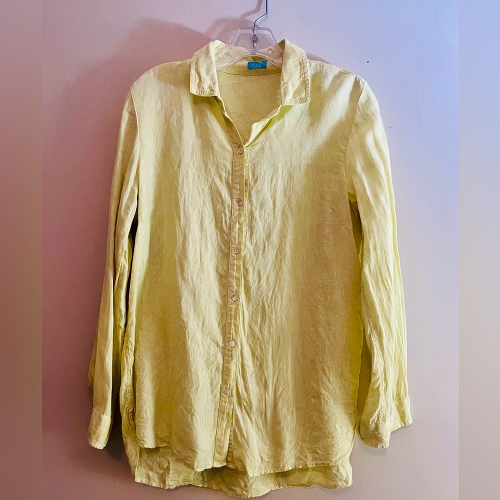 J. McLaughlin Soft Lime Button-Down Linen Blouse size M - Picture 2 of 4